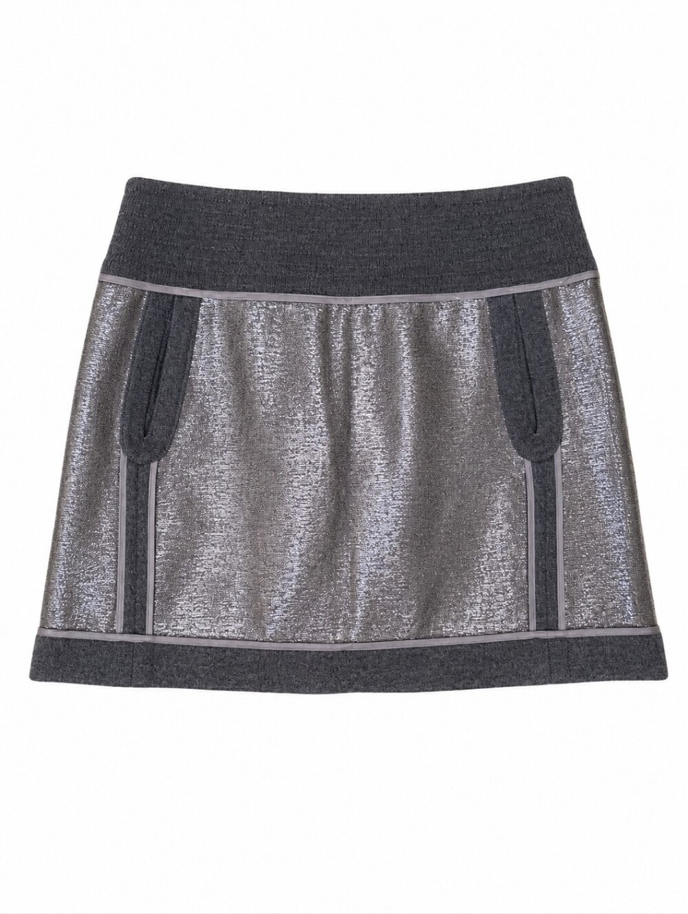 PRINGLE OF SCOTLAND | Metallic Gray Crackle A-Line Mini Skirt in Size US 6